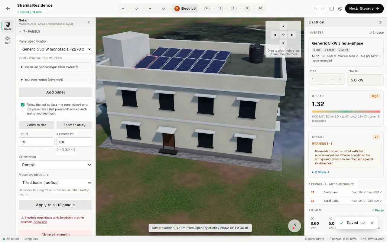 The Electrical step in SolarStudio