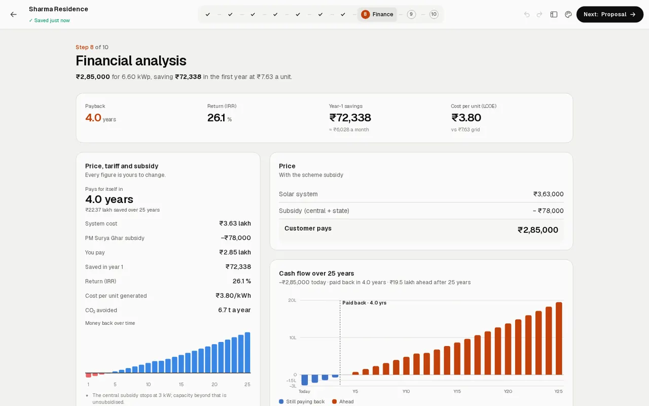 The Finance step in SolarStudio